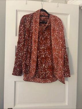 Ann Taylor Rust Floral Open-Front Blazer
